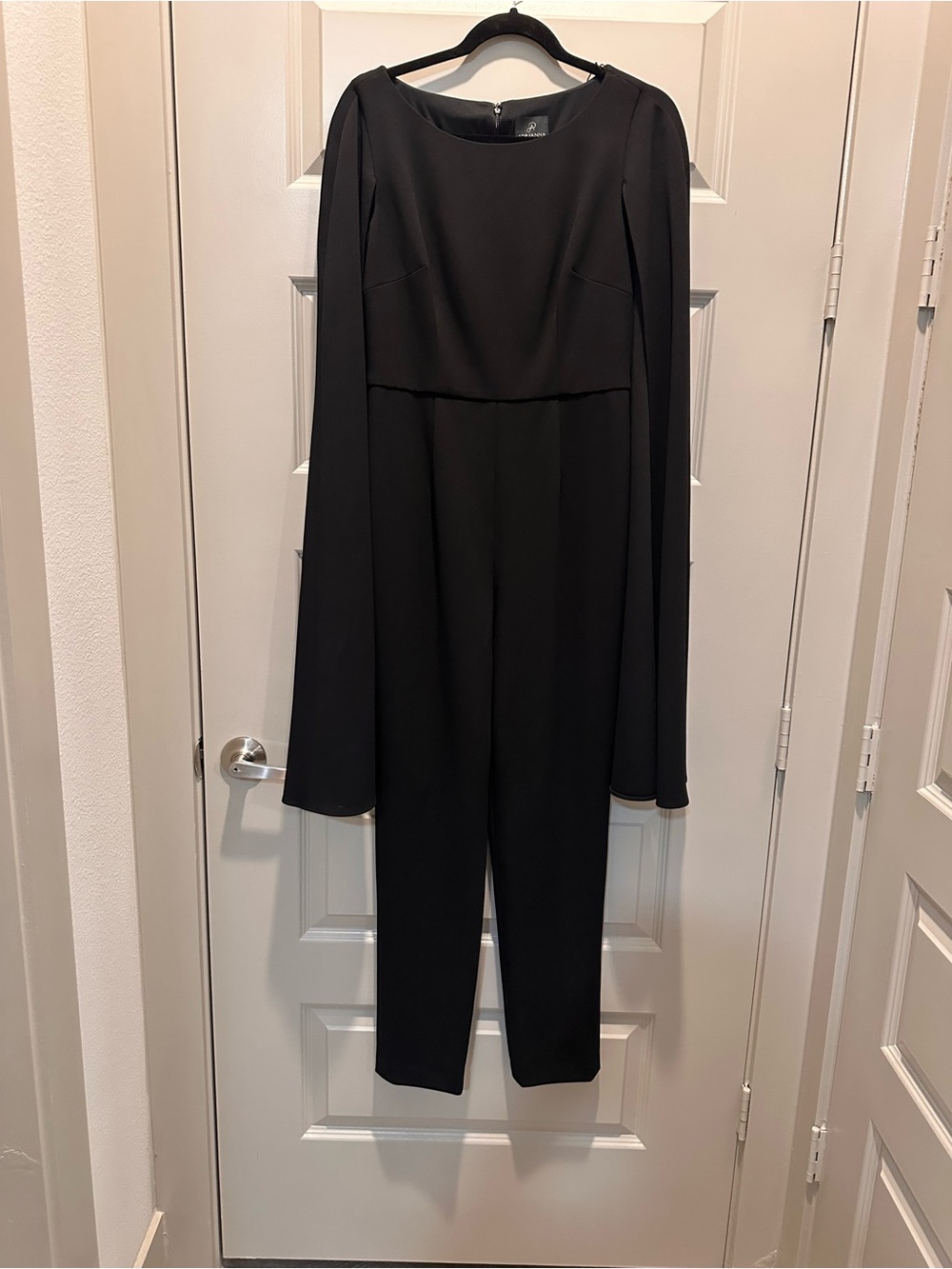 Women’s Black Capelet Sleeve Crepe Jumpsuit